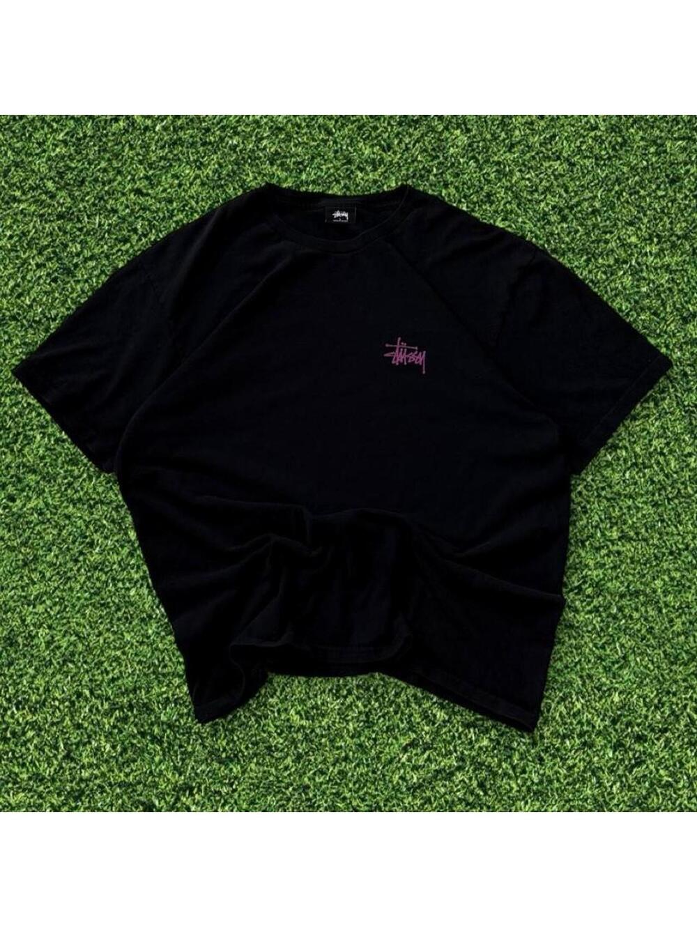 Vintage Stüssy Black T-Shirt Pink Logo Skater Streetwear Size L